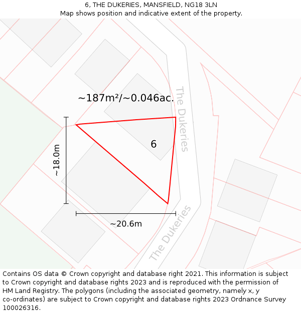 6, THE DUKERIES, MANSFIELD, NG18 3LN: Plot and title map