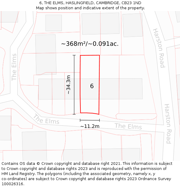 6, THE ELMS, HASLINGFIELD, CAMBRIDGE, CB23 1ND: Plot and title map