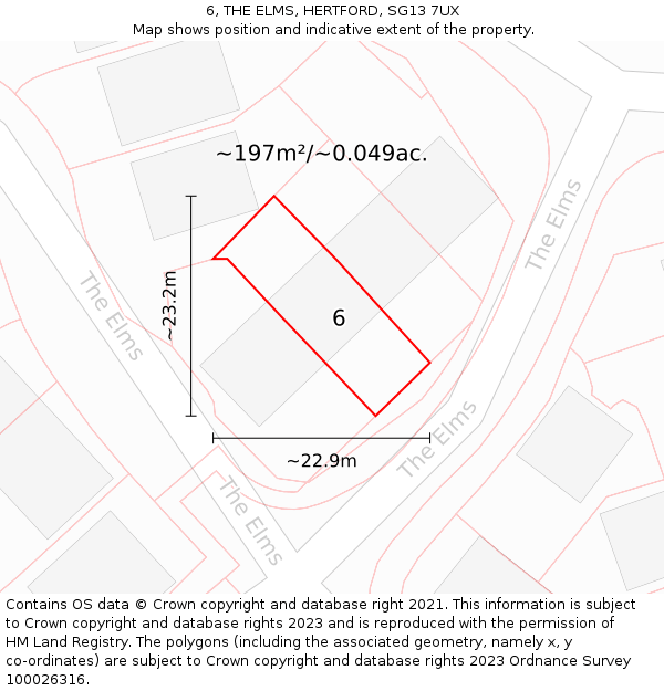 6, THE ELMS, HERTFORD, SG13 7UX: Plot and title map