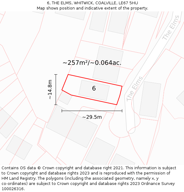 6, THE ELMS, WHITWICK, COALVILLE, LE67 5HU: Plot and title map