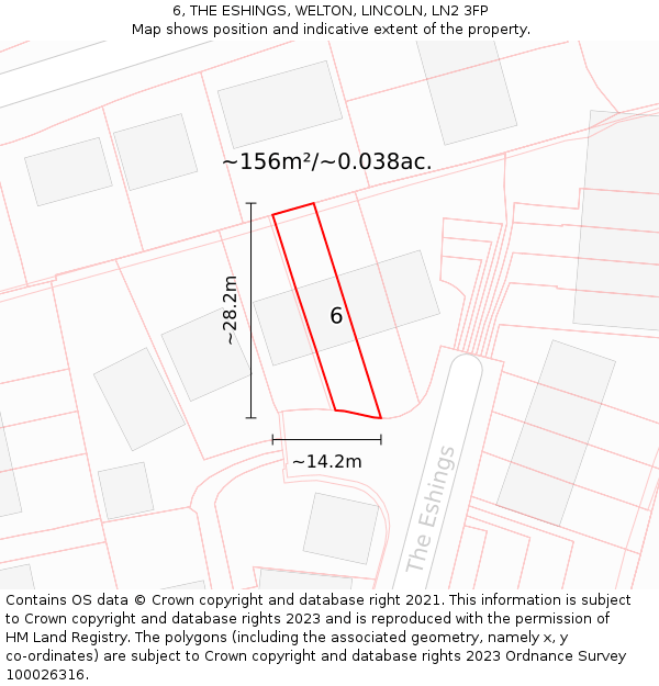 6, THE ESHINGS, WELTON, LINCOLN, LN2 3FP: Plot and title map