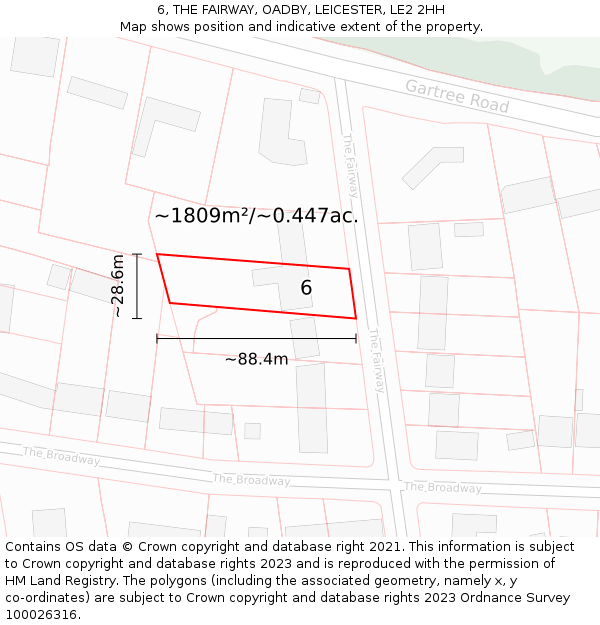 6, THE FAIRWAY, OADBY, LEICESTER, LE2 2HH: Plot and title map