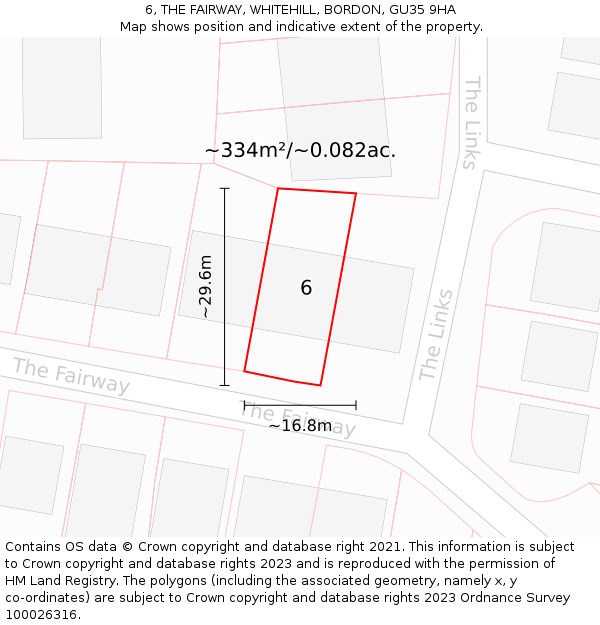 6, THE FAIRWAY, WHITEHILL, BORDON, GU35 9HA: Plot and title map