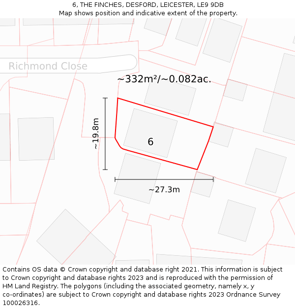 6, THE FINCHES, DESFORD, LEICESTER, LE9 9DB: Plot and title map