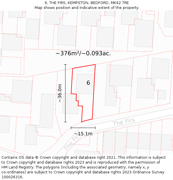 6, THE FIRS, KEMPSTON, BEDFORD, MK42 7RE: Plot and title map