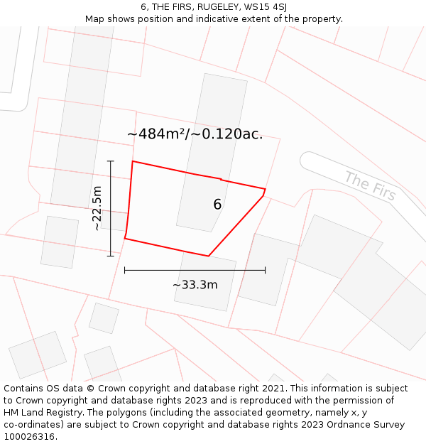 6, THE FIRS, RUGELEY, WS15 4SJ: Plot and title map