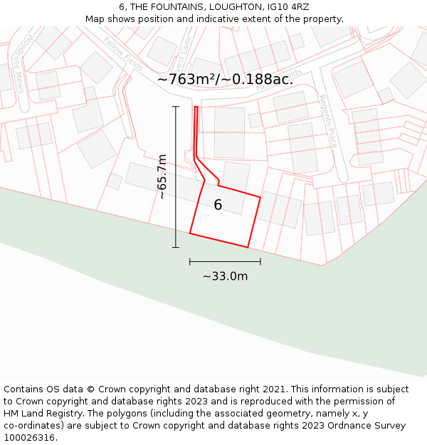 6, THE FOUNTAINS, LOUGHTON, IG10 4RZ: Plot and title map