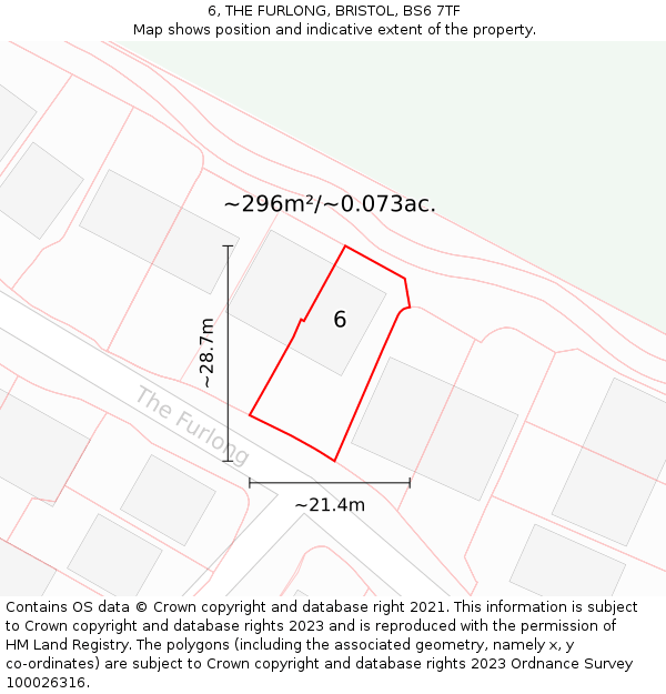 6, THE FURLONG, BRISTOL, BS6 7TF: Plot and title map
