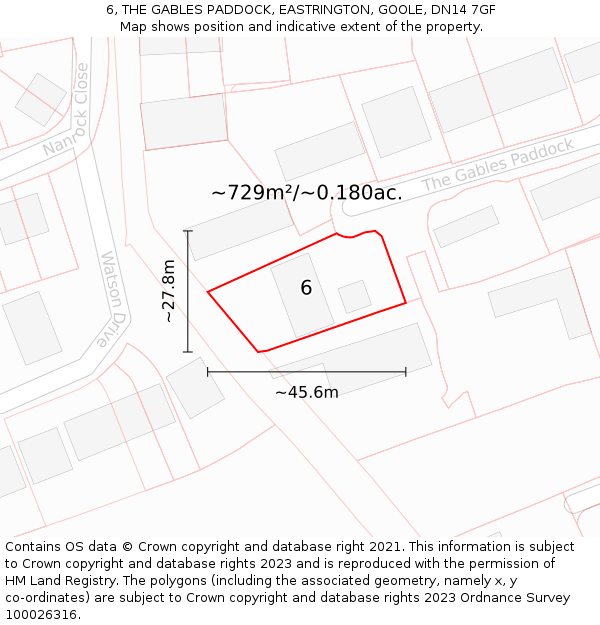 6, THE GABLES PADDOCK, EASTRINGTON, GOOLE, DN14 7GF: Plot and title map