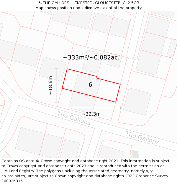 6, THE GALLOPS, HEMPSTED, GLOUCESTER, GL2 5GB: Plot and title map
