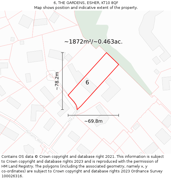 6, THE GARDENS, ESHER, KT10 8QF: Plot and title map