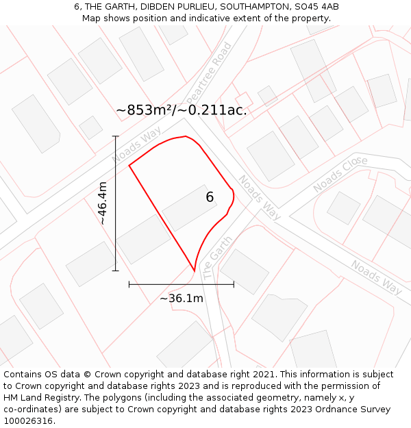 6, THE GARTH, DIBDEN PURLIEU, SOUTHAMPTON, SO45 4AB: Plot and title map