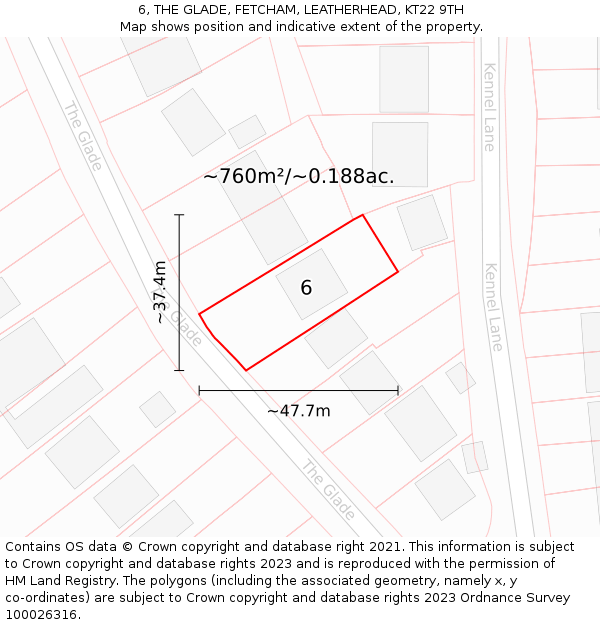 6, THE GLADE, FETCHAM, LEATHERHEAD, KT22 9TH: Plot and title map