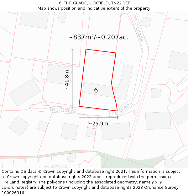 6, THE GLADE, UCKFIELD, TN22 1EF: Plot and title map