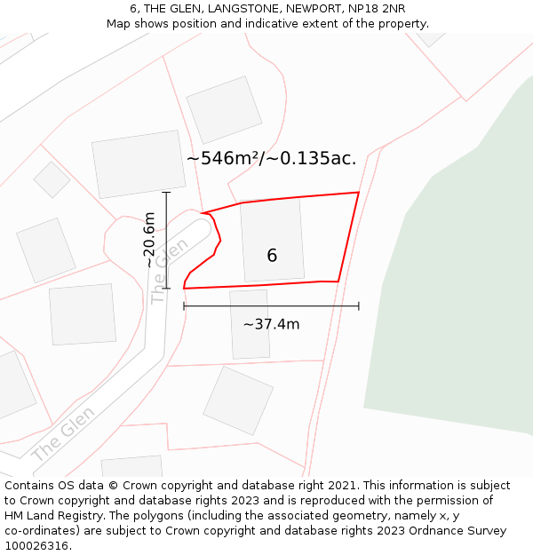 6, THE GLEN, LANGSTONE, NEWPORT, NP18 2NR: Plot and title map