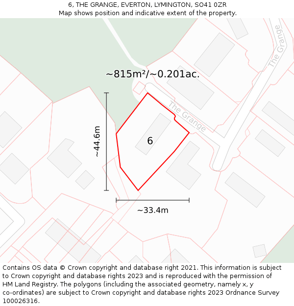 6, THE GRANGE, EVERTON, LYMINGTON, SO41 0ZR: Plot and title map