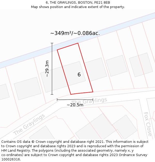 6, THE GRAYLINGS, BOSTON, PE21 8EB: Plot and title map