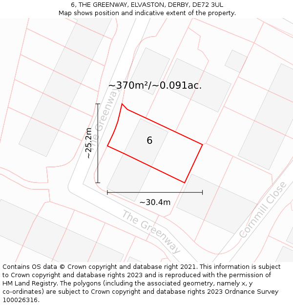 6, THE GREENWAY, ELVASTON, DERBY, DE72 3UL: Plot and title map