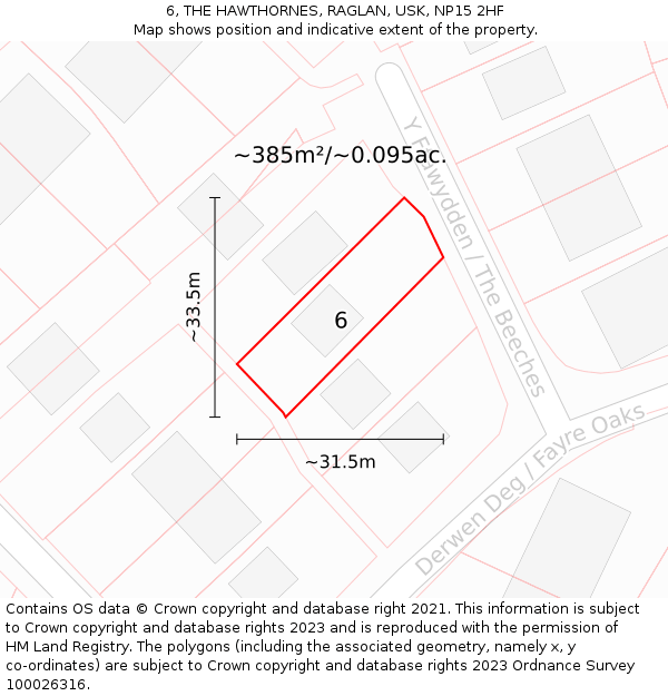 6, THE HAWTHORNES, RAGLAN, USK, NP15 2HF: Plot and title map