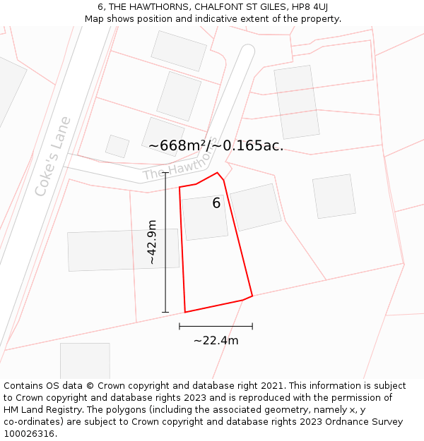 6, THE HAWTHORNS, CHALFONT ST GILES, HP8 4UJ: Plot and title map