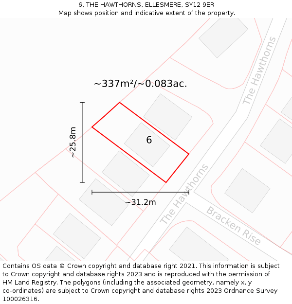 6, THE HAWTHORNS, ELLESMERE, SY12 9ER: Plot and title map