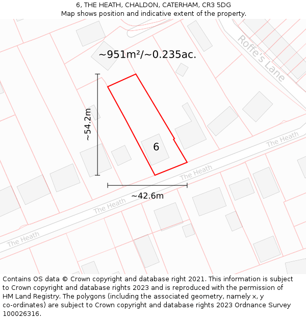6, THE HEATH, CHALDON, CATERHAM, CR3 5DG: Plot and title map