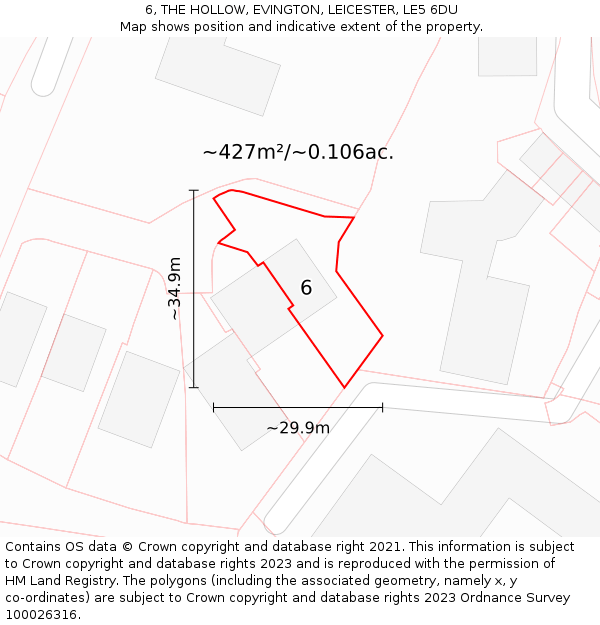 6, THE HOLLOW, EVINGTON, LEICESTER, LE5 6DU: Plot and title map