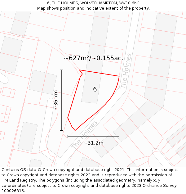 6, THE HOLMES, WOLVERHAMPTON, WV10 6NF: Plot and title map