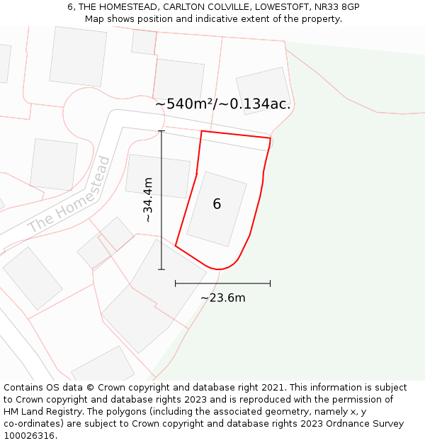 6, THE HOMESTEAD, CARLTON COLVILLE, LOWESTOFT, NR33 8GP: Plot and title map