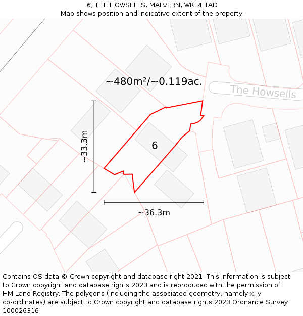 6, THE HOWSELLS, MALVERN, WR14 1AD: Plot and title map