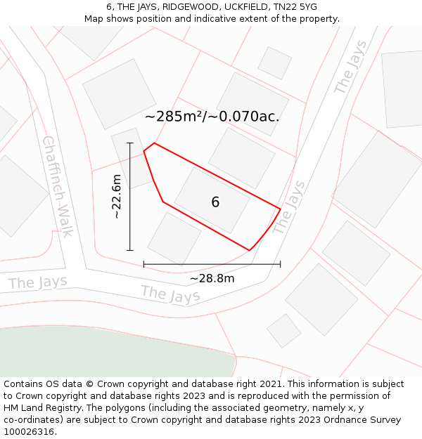 6, THE JAYS, RIDGEWOOD, UCKFIELD, TN22 5YG: Plot and title map