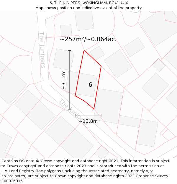 6, THE JUNIPERS, WOKINGHAM, RG41 4UX: Plot and title map