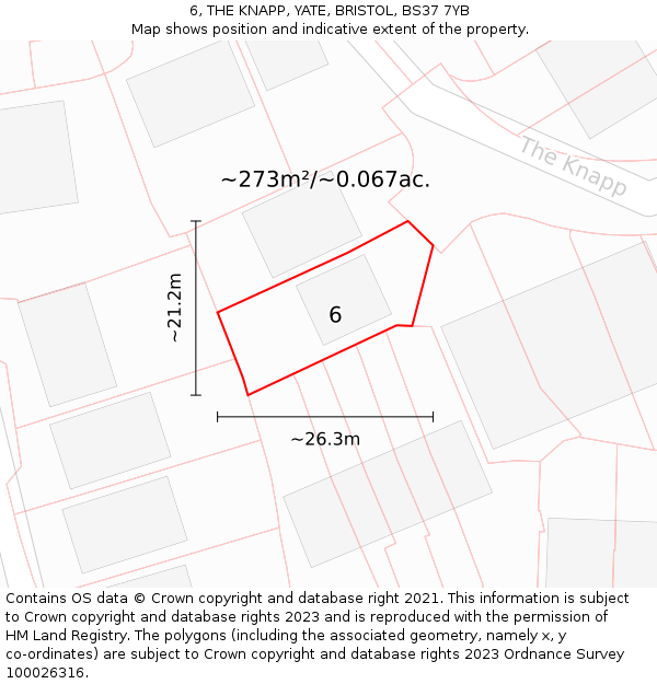 6, THE KNAPP, YATE, BRISTOL, BS37 7YB: Plot and title map