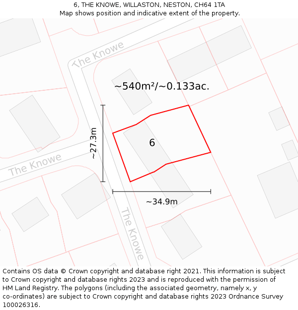 6, THE KNOWE, WILLASTON, NESTON, CH64 1TA: Plot and title map