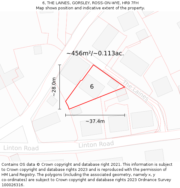 6, THE LAINES, GORSLEY, ROSS-ON-WYE, HR9 7FH: Plot and title map