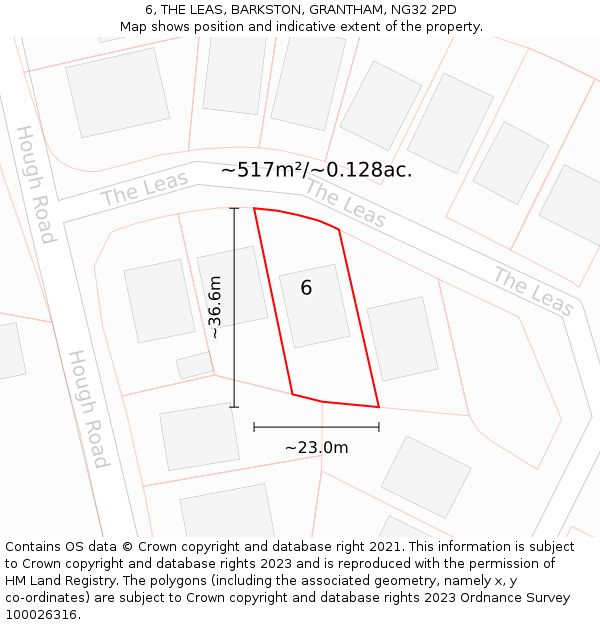 6, THE LEAS, BARKSTON, GRANTHAM, NG32 2PD: Plot and title map