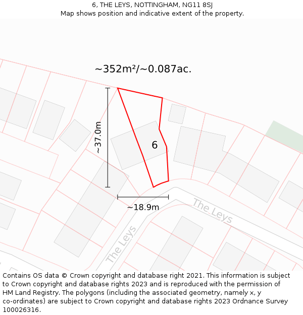 6, THE LEYS, NOTTINGHAM, NG11 8SJ: Plot and title map