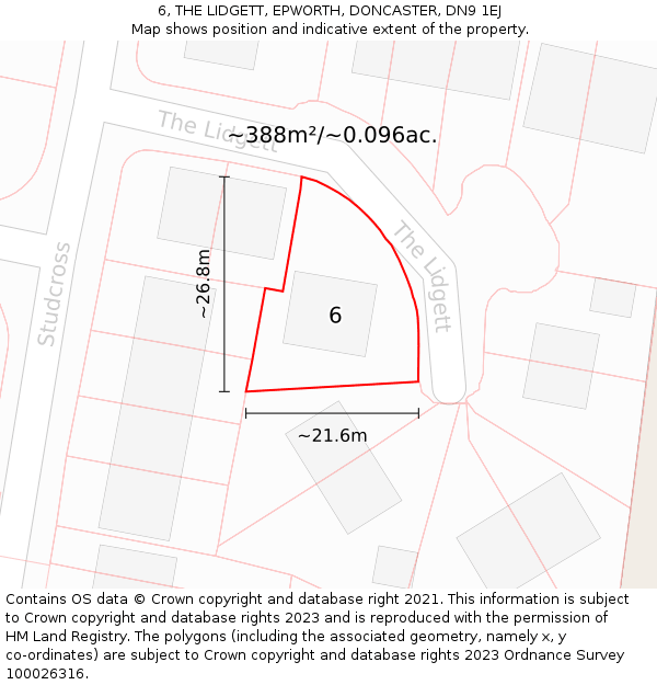 6, THE LIDGETT, EPWORTH, DONCASTER, DN9 1EJ: Plot and title map