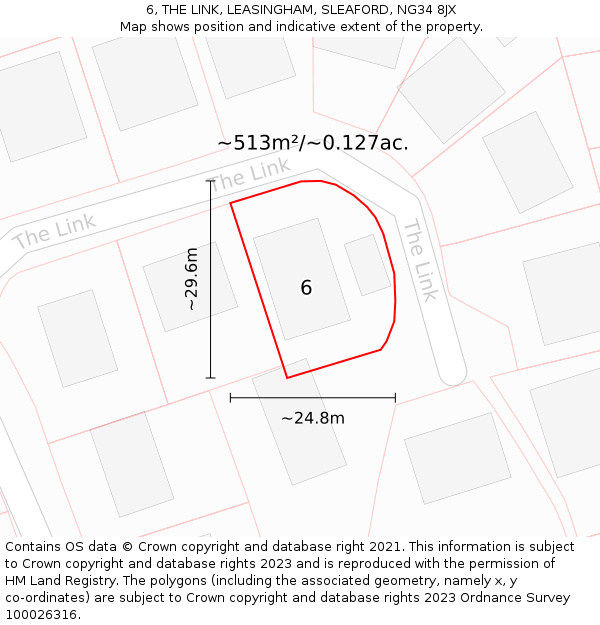 6, THE LINK, LEASINGHAM, SLEAFORD, NG34 8JX: Plot and title map