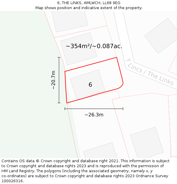 6, THE LINKS, AMLWCH, LL68 9EG: Plot and title map