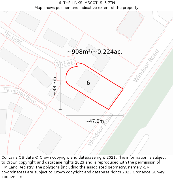 6, THE LINKS, ASCOT, SL5 7TN: Plot and title map
