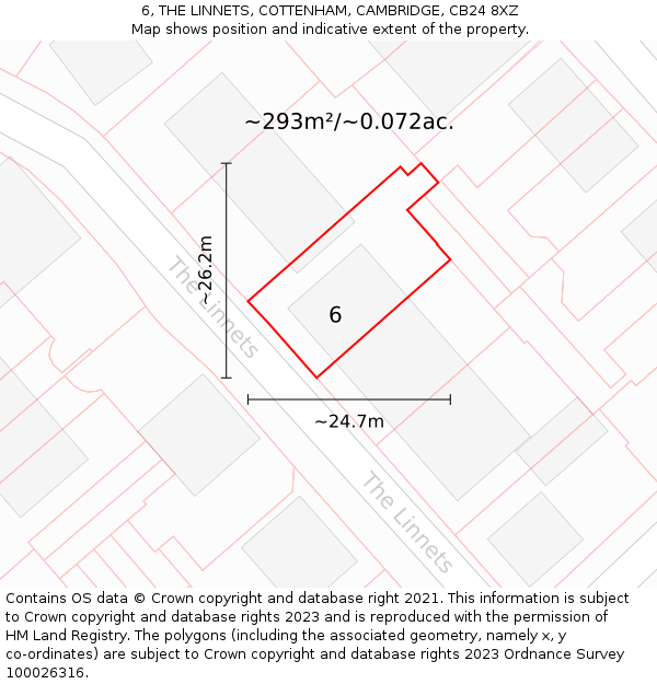 6, THE LINNETS, COTTENHAM, CAMBRIDGE, CB24 8XZ: Plot and title map