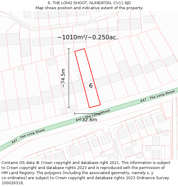 6, THE LONG SHOOT, NUNEATON, CV11 6JD: Plot and title map