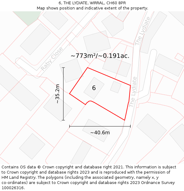 6, THE LYDIATE, WIRRAL, CH60 8PR: Plot and title map