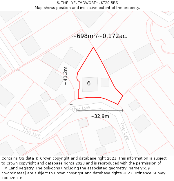 6, THE LYE, TADWORTH, KT20 5RS: Plot and title map