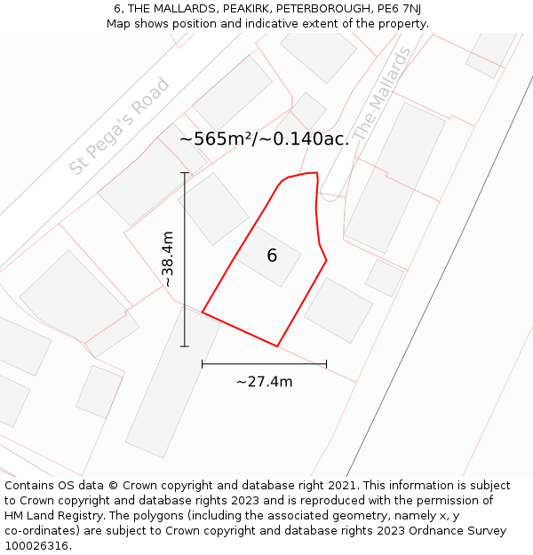 6, THE MALLARDS, PEAKIRK, PETERBOROUGH, PE6 7NJ: Plot and title map
