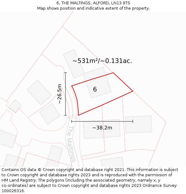6, THE MALTINGS, ALFORD, LN13 9TS: Plot and title map
