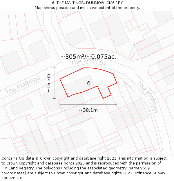 6, THE MALTINGS, DUNMOW, CM6 1BY: Plot and title map