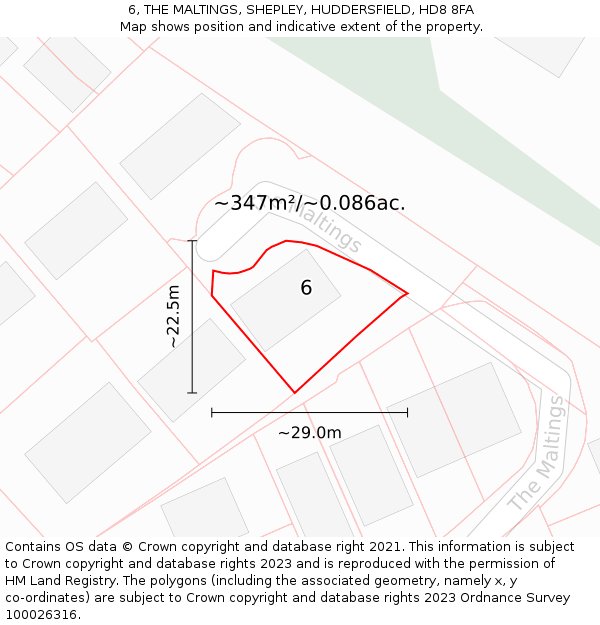 6, THE MALTINGS, SHEPLEY, HUDDERSFIELD, HD8 8FA: Plot and title map