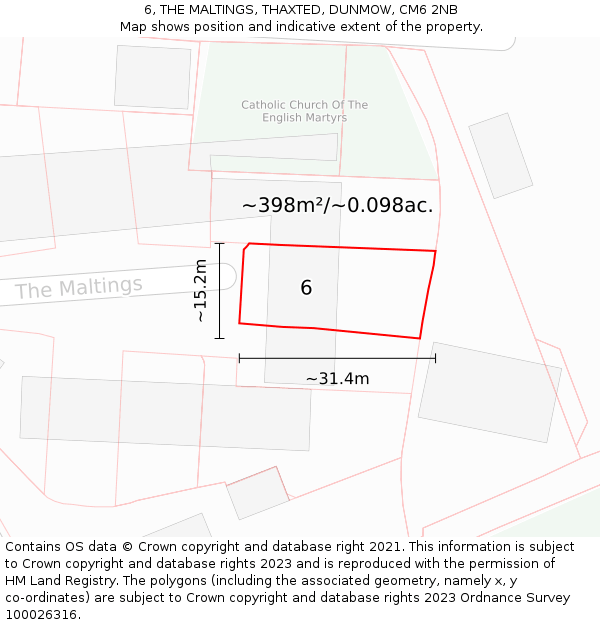 6, THE MALTINGS, THAXTED, DUNMOW, CM6 2NB: Plot and title map